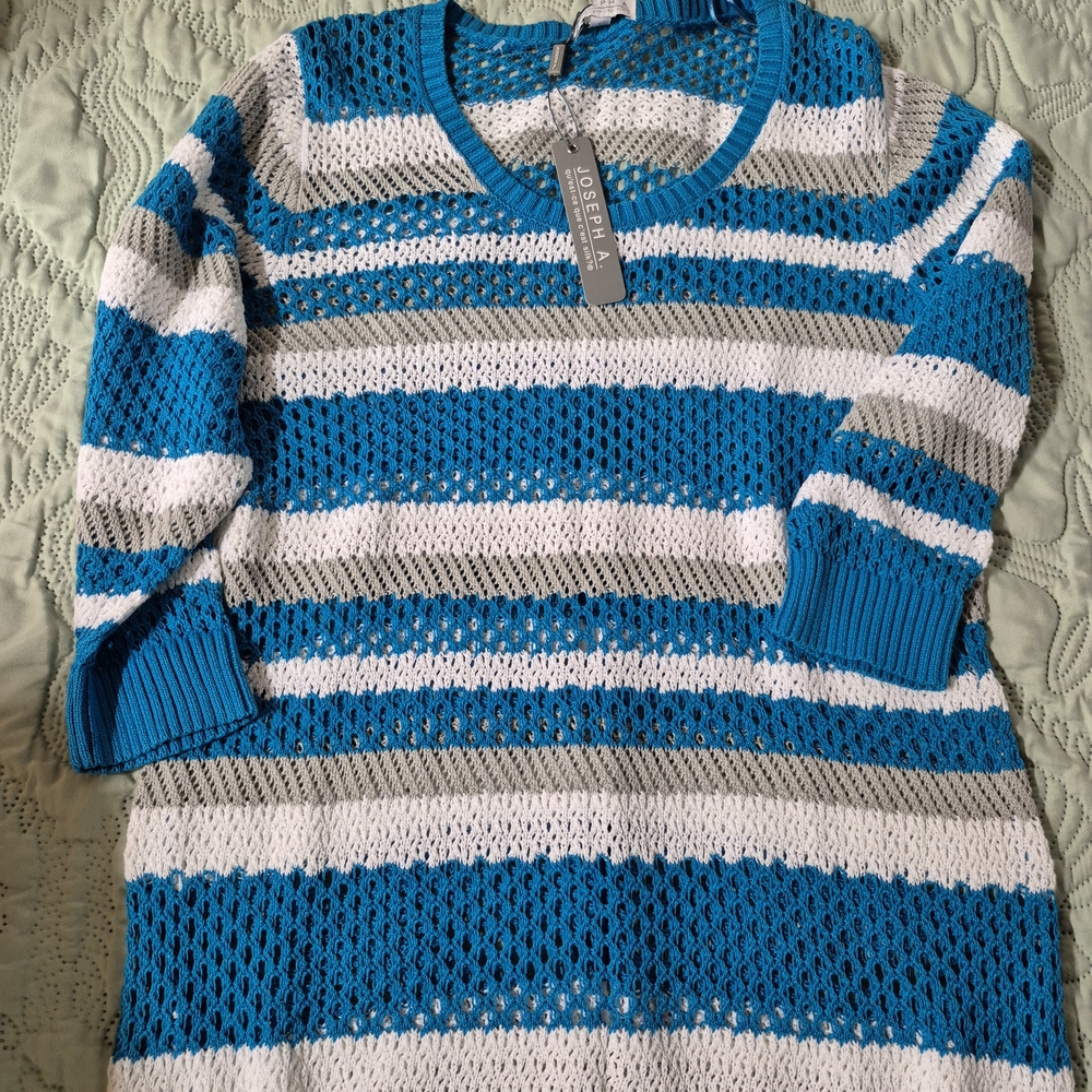 Joseph A Blue and White Striped Sweater